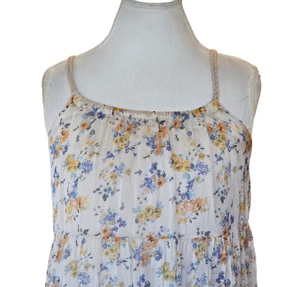 Elena Baldi Silk Blend Tiered Floral Print Maxi Dress Generous Size Medium Cream - Picture 4 of 13